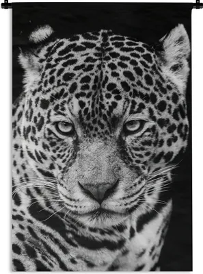 Produktbild von MuchoWow® Wandteppich Wandbehang Leopard - Tiere - Schwarz - Weiß - Porträt 90x135 cm Tapisserie Dekoration Wandtuch - Baumwolle - Wandskulptur
