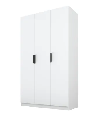 Obrázek produktu pro PAWS MOBEL Výklopná bílá šatní skříň 150x52x200 cm, třídveřová otevřená šatní skříň bez zrcadla, s policemi a věšáky