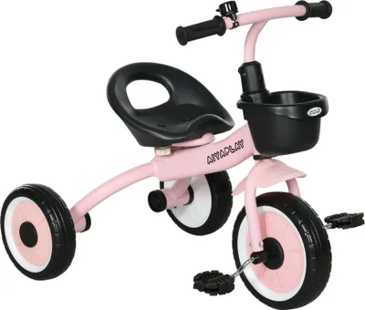 Produktbild von AIYAPLAY Dreirad, Kinderfahrrad mit verstellbarer Sitz, Laufrad mit Fahrradkorb, Klingel, Kinderrad mit Pedalen, Lauffahrrad für Kinder 2-5 Jahre, Metall, Rosa