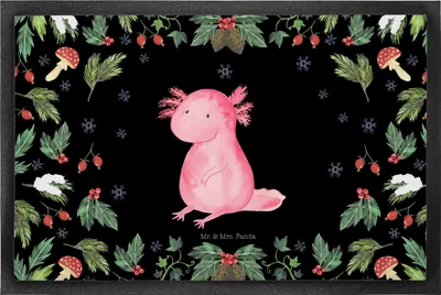 Produktbild von Mr. & Mrs. Panda Schmutzfangmatte Axolotl Glücklich 50 x 75 cm - Schwarz - Geschenk, Weihnachten, Bodenvorleger, Fussmatte, Fußabtreter, fußmatte, Schmutzmatte