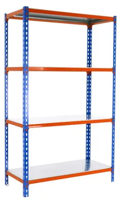 Metallregal 150x110x40 cm, 4 Böden, 200 kg Tragkraft, blau/orange