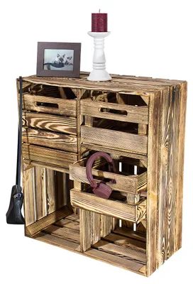 Produktbild von große Regalkiste HS3 geflammt mit Schubladen Schuhregal Kommode Holzkiste Weinkiste Obstkisten Holzschrank