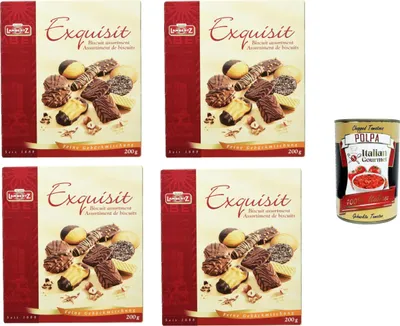 Produktbild von Lambertz Exquisit Gebäckmischung, Auswahl an Keksen, 4x 200 g +Italian Gourmet polpa 400g
