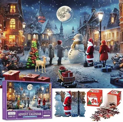 Productafbeelding van Adventskalender puzzel 1008 stukjes - kerstthema - 24 dagen - leuk voor het hele gezin
