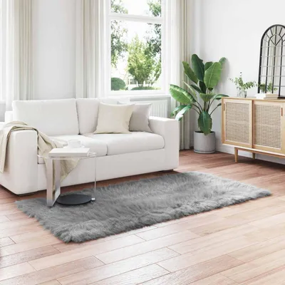 Produktbild von vidaXL Teppich aus Kunstschaffell TAFALLA Grau 100 x 200 cm Polyester