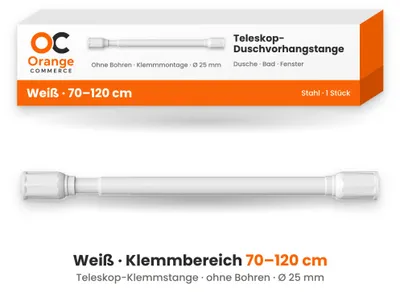 Produktbild von Duschvorhangstange Teleskop Klemm Kleider Vorhang Stange Duschvorhang Ständer Weiß 70-120cm
