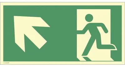 Produktbild von Dreifke® Schild Notausgang links aufwärts, ISO 7010, Alu, nachleucht., 160-mc...