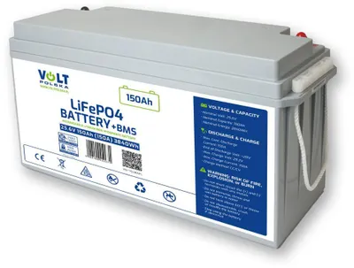 Imagen del producto de Batería LiFePO4 de 25,6 V y 150 Ah, marca VOLT POLSKA, con una corriente máxima de 150 A