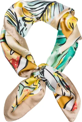 Produktbild von styleBREAKER Damen Halstuch mit Palmen Blätter Blüten Muster im Popart Style, Tuch Quadratisch, Vierecktuch Bunt, Kopftuch 01016237