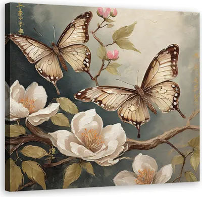 Produktbild von Leinwandbild Schmetterling Natur Blumen 30x30 Feeby Beige bild für die wand bereit zum aufhängen