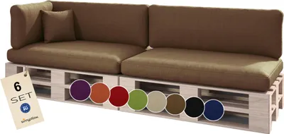 Produktbild von sunnypillow Palettenkissen für Palettenmöbel - 6er Set - Palettenauflage für Palettensofa für Haus Garten - Palettenpolster mit abnehmbarem Bezug für Europaletten - Rückenkissen & Sitzkissen Braun