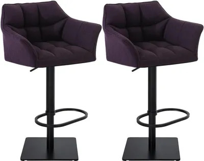 Produktbild von CLP 2er Set Barhocker Damaso Stoffbezug drehbar und höhenverstellbar bis 240 kg lila Gestell Farbe schwarz