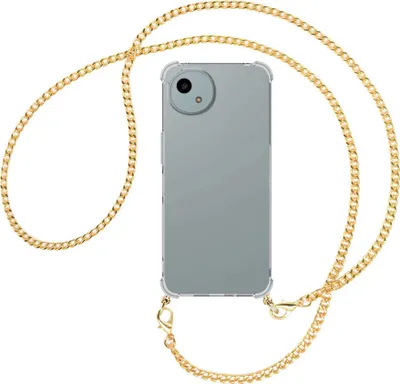 Produktbild von Handykette Backcover-Schutzhülle mit Band (Metall goldfarben) für Sharp Aquos wish 4 - goldfarbene Kette
