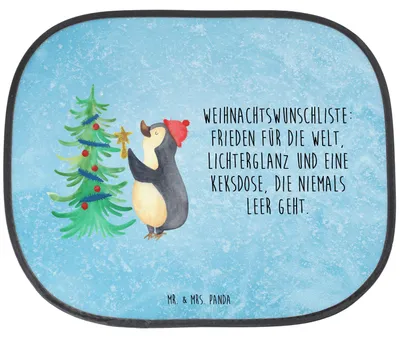 Produktbild von Mr. & Mrs. Panda Autoscheiben Sonnenschutz Pinguin Weihnachtsbaum - Eisblau - Geschenk, Fürs Auto, Weihnachten, Seitenscheibe, Autoscheibe, Winter, Fenster