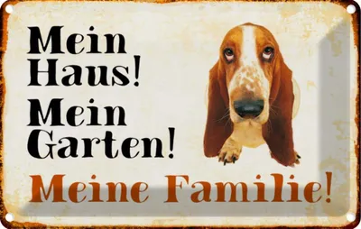 Produktbild von vianmo Blechschild 20x30 cm Hund Bassett mein Haus Garten Familie Tier Haustier
