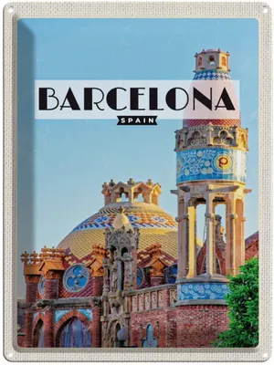 Produktbild von vianmo Blechschild 40x30 cm BarcelonaMosaikstil Bildmotiv Reisemotiv Abenteuer Reisen Straße Stadt Urlaub