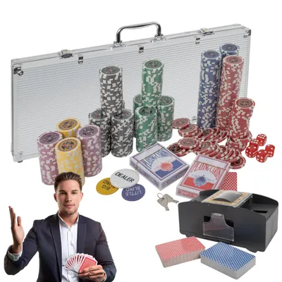 Produktbild von Poker Set 500 Chips mit Kartenmischer – Aluminium Koffer – Komplett Profi Spielset