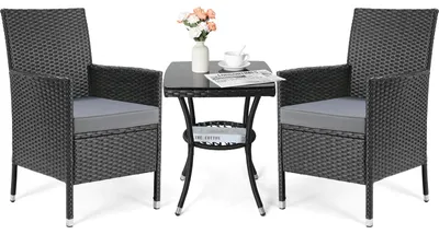Produktbild von Loungeset – Gartenmöbel – Balkonset – Loungeset, 3-teilig – PE-Rattan – Wetterbeständig – Mit Glastisch