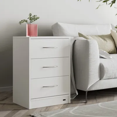 Produktbild von CASARIA® Nachttisch Eloise 3 Schubladen Kabelführung Wandbefestigung Boxspringbett Schlafzimmer Nachtschrank Nachtkonsole Nachtkommode Holz 54x39x28cm, Farbe:2er Set weiß