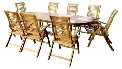 Produktbild von Gartenmöbelset aus Akazienholz – 8 verstellbare Stühle & Tisch