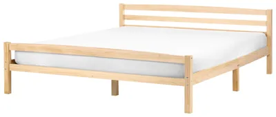 Produktbild von BELIANI Bett Hellbraun Kiefernholz mit Lattenrost 180x200 cm Hohes Kopfteil u. Fußteil Schlicht Skandi Design Schlafzimmer Holzbett Doppelbett
