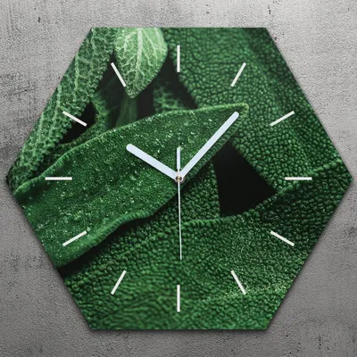 Produktbild von Uhr hexagonal 40 cm Glas Geräuschlos weiße Zeiger - frischem Salbei