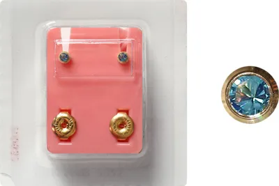 Produktbild von Erstohrstecker Chirurgenstahl vergoldet Sterile Ohrstecker Zarge mit Stein in hellblau 3mm