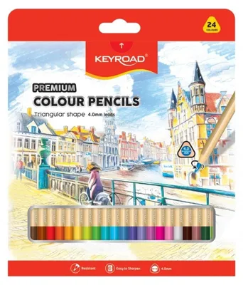 Zdjęcie produktu dla KEYROAD Kredki ołówkowe trójkątne 24 kolory