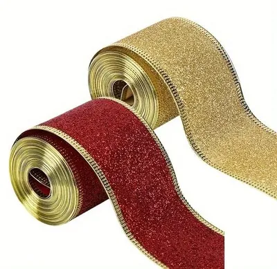 Produktbild von Kerstlinten Set, 5 cm x 5 m, Glitzer, verschiedene Farben, Kerstdeko