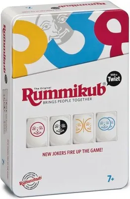 A product shot of the Rummikub Twist Mini Tin packaging.