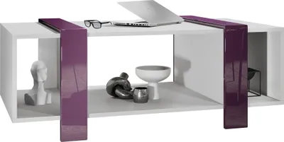 Produktbild von Vladon Couchtisch Ida 110,5 x 42 x 56,5 cm Wohnzimmertisch mit drei Fächern, Korpus in Weiß matt, Blenden in Brombeer Hochglanz | Große Farbauswahl