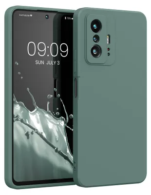 Produktbild von kwmobile Hülle kompatibel mit Xiaomi 11T / 11T Pro Hülle - gummierte TPU Silikon Handyhülle - Schutzhülle für kabelloses Laden - Case in Tannengrün