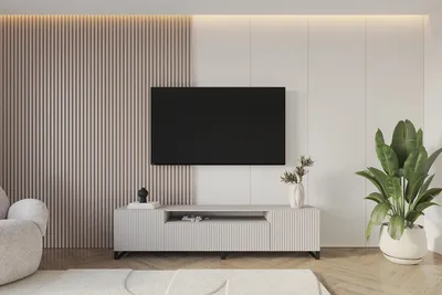 Produktbild von ALTDECOR TV-Schrank NOA-2-S mit Gefrästen Fronten 200x53x41 Lowboard, TV Möbel, TV Cabinet, Fernsehtisch, Fernseher Schrank, TV Kommode, TV Tisch, TV Sideboard, TV Board - Kaschmir