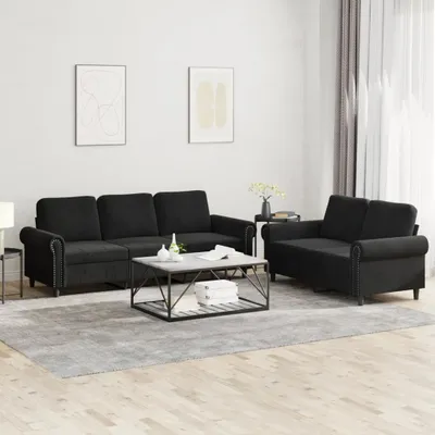 Produktbild von Möbel 2-tlg. Sofagarnitur mit Kissen Schwarz Samt 2024