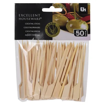 Productafbeelding van UITSTEKEND HUISHOUDEN: Houten tandenstokers. Bamboe spiesjes voor hapjes, voorgerechten, shashlik, 9 cm, 50 stuks