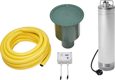 Produktbild von Technikpaket GARANTIA Garten PROline inkl. Füllstandsanzeige, Tauchdruckpumpe, Wassersteckdose, Druckschlauch