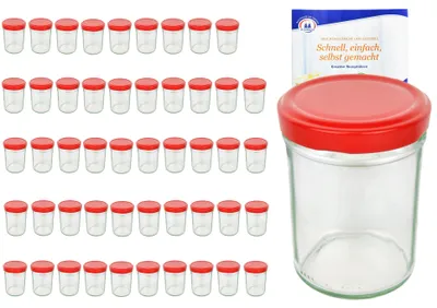 Produktbild von 50er Set Sturzglas 230ml HOCH Einmachglas TO66 roter Deckel
