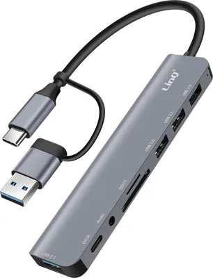 Image de LinQ, Hub USB OTG avec 5Gbps et lecteur de cartes SD/TF + prise jack 3,5mm, Gris