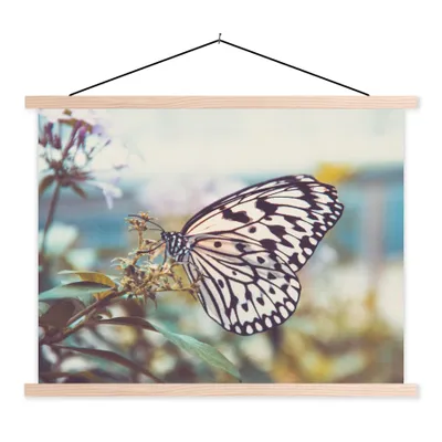 Produktbild von MuchoWow® Textilposter Schmetterling - Blumen - Frühling 40x30 cm mit holzfarbenen Rahmen - Bilder