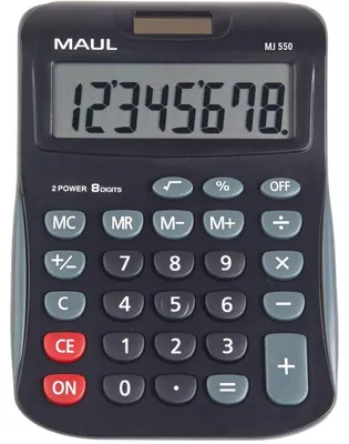 Zdjęcie produktu dla MAUL kalkulator biurkowy MJ 550 wyświetlacz LCD 1-liniowy, 8 cyfr bateria słoneczna 15,5 x 11 x 2,5 cm czarny