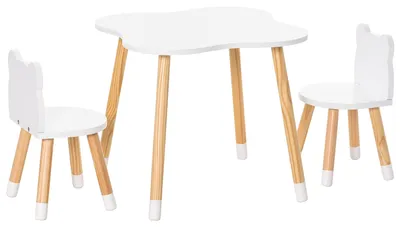 Produktbild von HOMCOM 3tlg. Kindertisch-Set Kindersitzgruppe MDF Kiefernholz Weiß+Naturholz