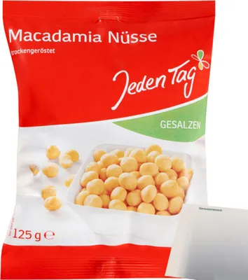 Produktbild von Jeden Tag Macadamia-Nüsse gesalzen (125g Packung) + usy Block