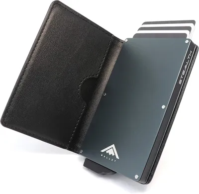 Produktbild von RFID Kartenportmonai Herren - Minimalistische Pop-Up-Portemonnaies mit Geschenkbox - Leichte Metall-Kreditkartenhalter für Männer (Graues Aluminium,)