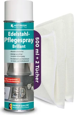 Produktbild von HOTREGA Edelstahl Pflegespray Brillant 500 ml SET + 2x Microfasertuch 40 x 40 cm