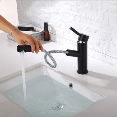 Obrázok produktu pre Čierna kuchynská batéria s výsuvnou sprchou, otočná batéria na drez s výsuvnou hlavicou o 360°, nastaviteľný kohútik na teplú a studenú vodu z nehrdzavejúcej ocele