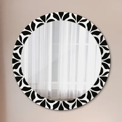 Produktbild von Spiegel mit Grafiken – Modern Spiegel - Dekorative Spiegel – Schminkspiegel - Rundspiegel - Schwarz Geometrisch Ornament - Rund: Ø80cm