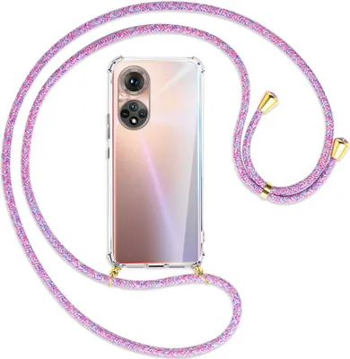 Produktbild von Handykette Backcover-Schutzhülle mit Band (Metall goldfarben) für Honor 50 (NTH-AN00) - lila/rosa/blau