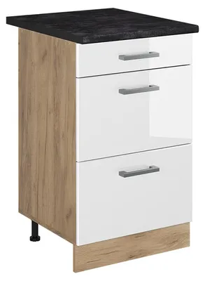 Zdjęcie produktu dla Szafka dolna do kuchni Vicco R-Line Biały wysoki połysk/Dąb goldkraft 50 cm blat roboczy Antracyt, Model 70009