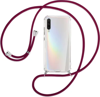 Produktbild von Handykette Backcover-Schutzhülle mit Band (Metall silberfarben) für Xiaomi Mi A3 / Mi CC9e - dunkelrot