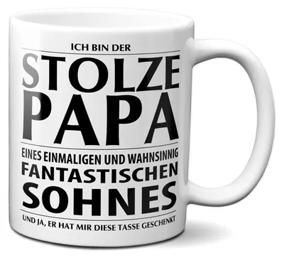 Produktbild von TassenKing Tasse mit Spruch "Ich bin der stolze Papa eines wahnsinnig fantastischen Sohnes" Kaffeetasse Kaffeepott Bürotasse Weihnachten Sohn Geschenk